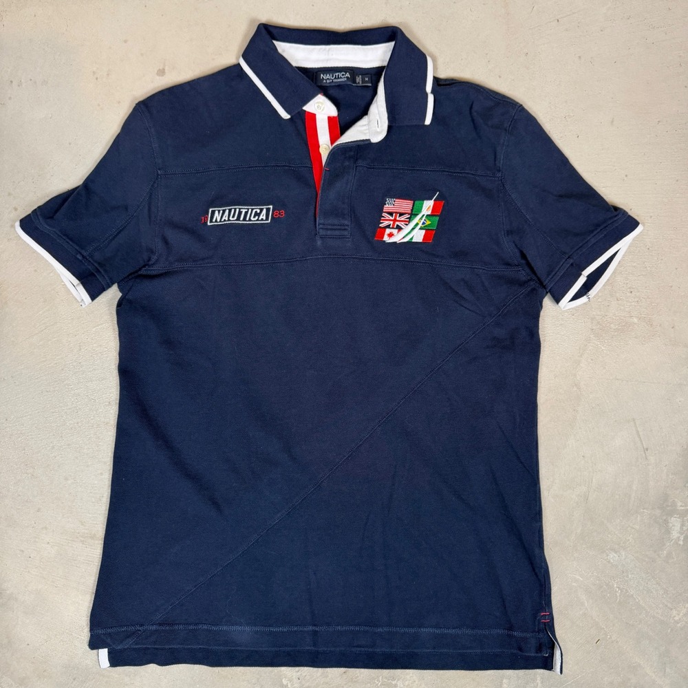 Nautica Mens Navy Blue chief keef Flag Logo Pique Polo Shirt Medium